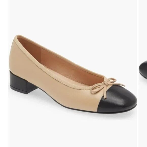 Jeffrey Campbell Dancerie Cap Toe Pump Ballet Heel Flat Size 8/8.5 Cream & Black - Picture 1 of 9
